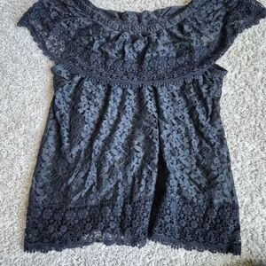 Soft Surroundings Black Lace Off-Shoulder Blouse